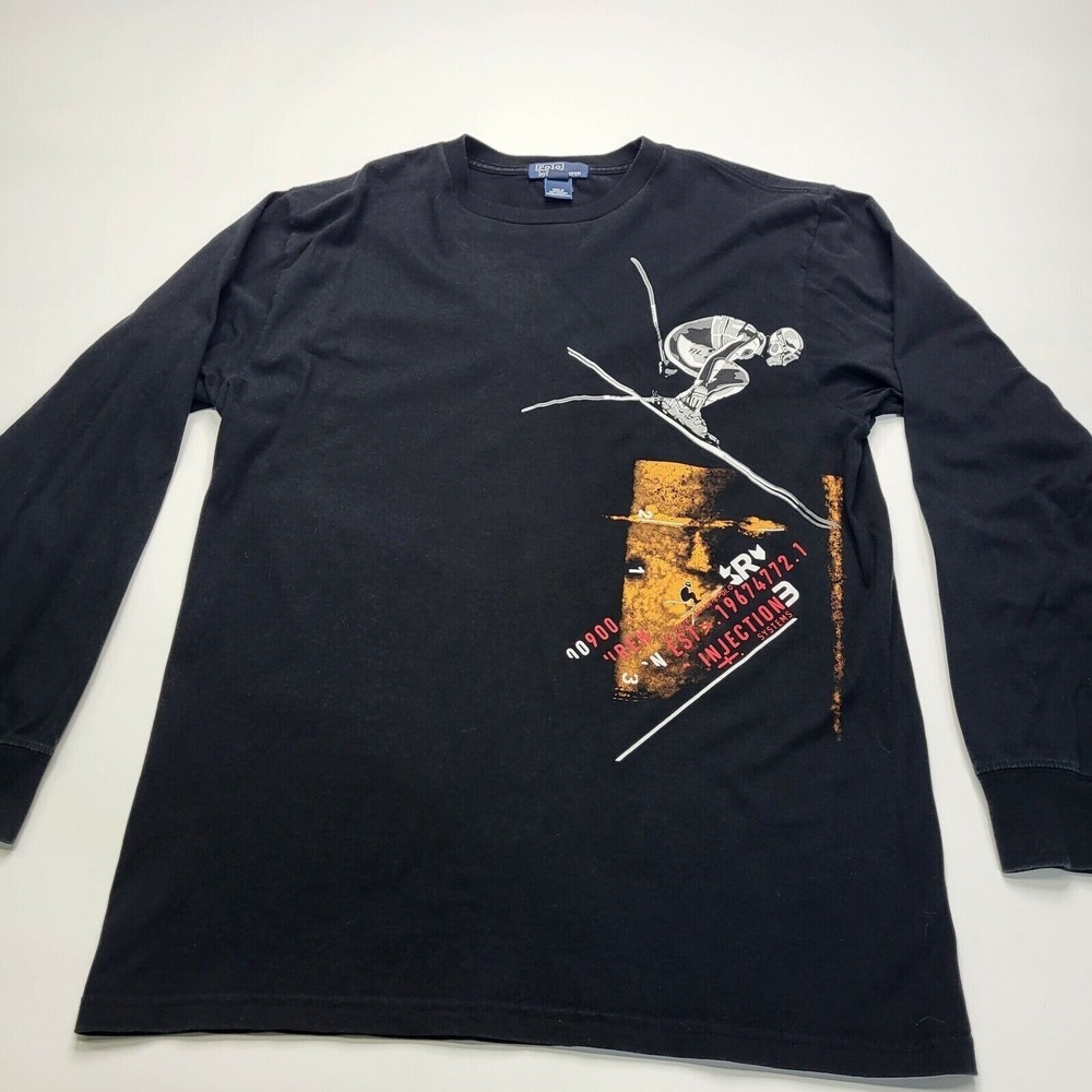 Vintage Polo‎ Ralph Lauren Ski Injection Youth XL 20 Black Long Sleeve T-shirt